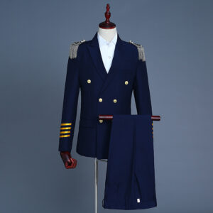 Men Navy Captain Sailor Blazer Uniform Costumes Sets Mens Pilot Adult Jacket Pants Suits Tassel Epaulet Party Stage Cosplay Top