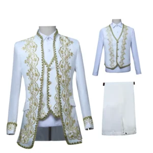 European Gold Vintage Tuxedo Men's Suit 3 Piece, Black Opera,Stage Performance Costume