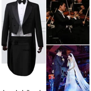 Men's Classic Black Tuxedo Dress Tailcoat Floral Lapel 2-Piece Suit Wedding Groom Stage Singer Formal Dress Tails Jacket Outfits