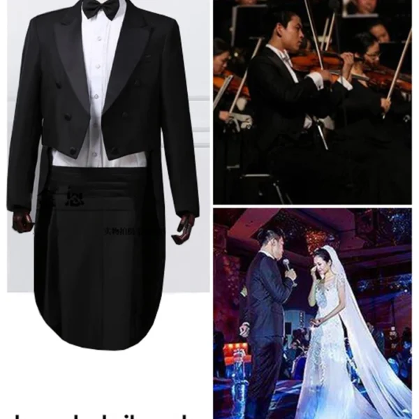 Men's Classic Black Tuxedo Dress Tailcoat Floral Lapel 2-Piece Suit Wedding Groom Stage Singer Formal Dress Tails Jacket Outfits