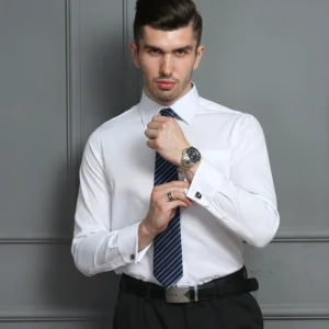 Classic French Cuff Men's Dress Shirt - Long Sleeve Formal Shirt with Cufflinks