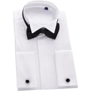 Extral Large Wing Tip Men's French Cuff Tuxedo Long Sleeve Dress Shirt Male Oversized Formal Business Party Wedding Bridegroom