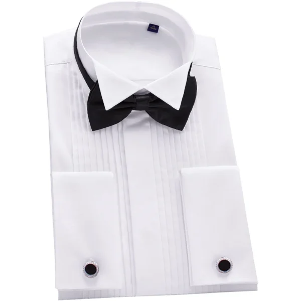 Extral Large Wing Tip Men's French Cuff Tuxedo Long Sleeve Dress Shirt Male Oversized Formal Business Party Wedding Bridegroom