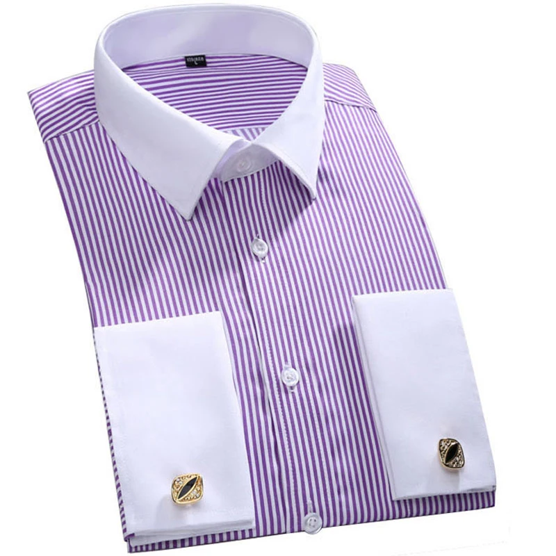 Classic French Cuff Men's Dress Shirt - Long Sleeve Formal Shirt with Cufflinks - Image 5