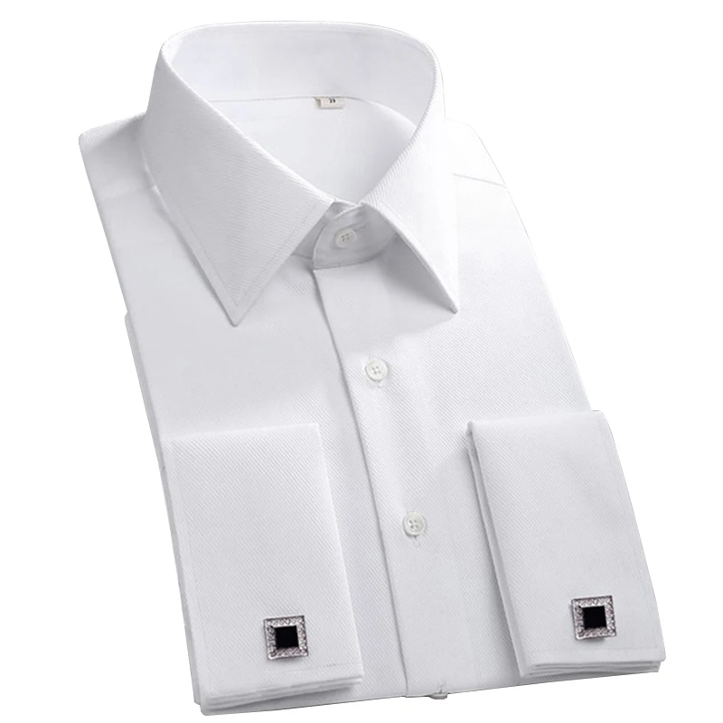Classic French Cuff Men's Dress Shirt - Long Sleeve Formal Shirt with Cufflinks - Image 3