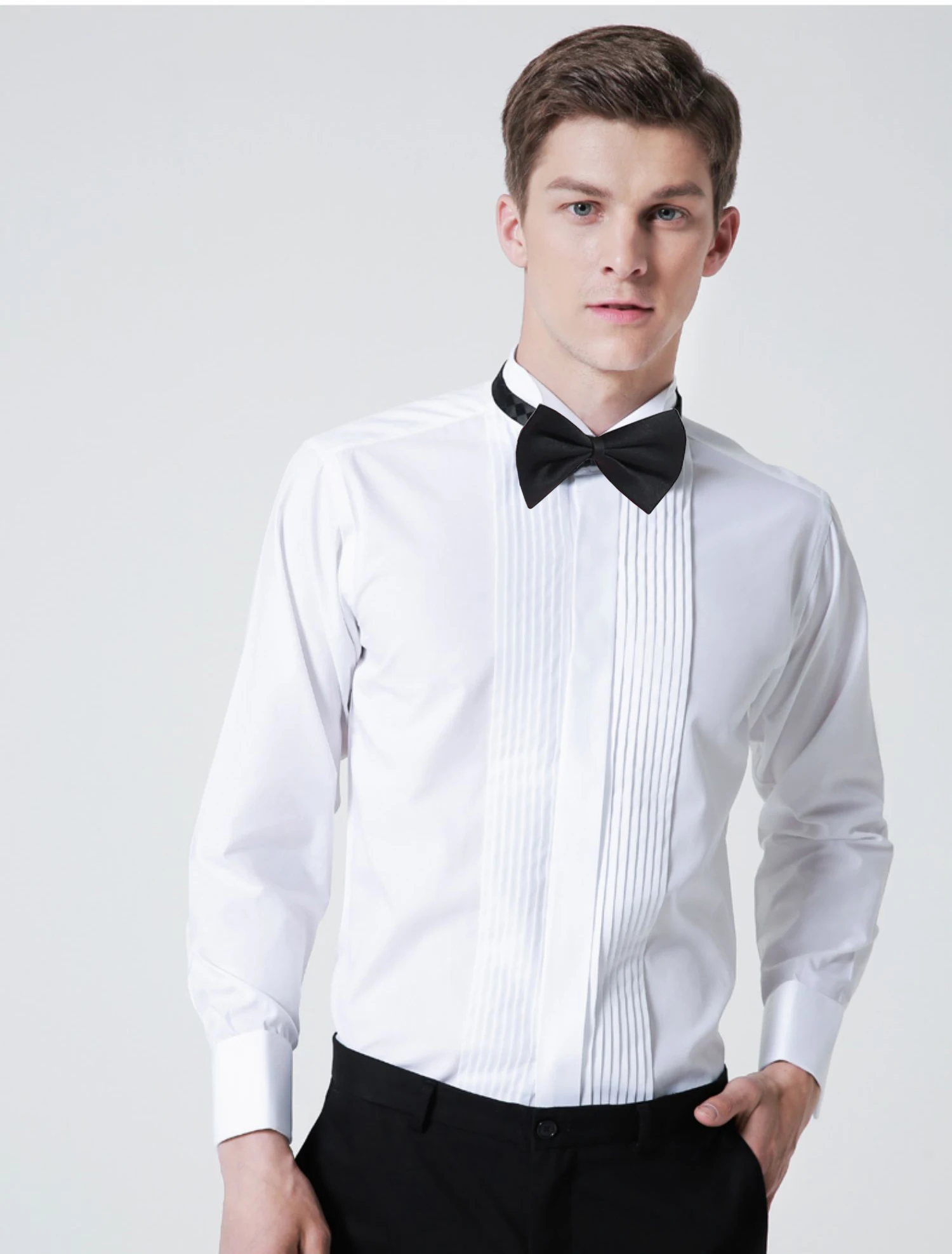 Extral Large Wing Tip Men's French Cuff Tuxedo Long Sleeve Dress Shirt Male Oversized Formal Business Party Wedding Bridegroom - Image 2