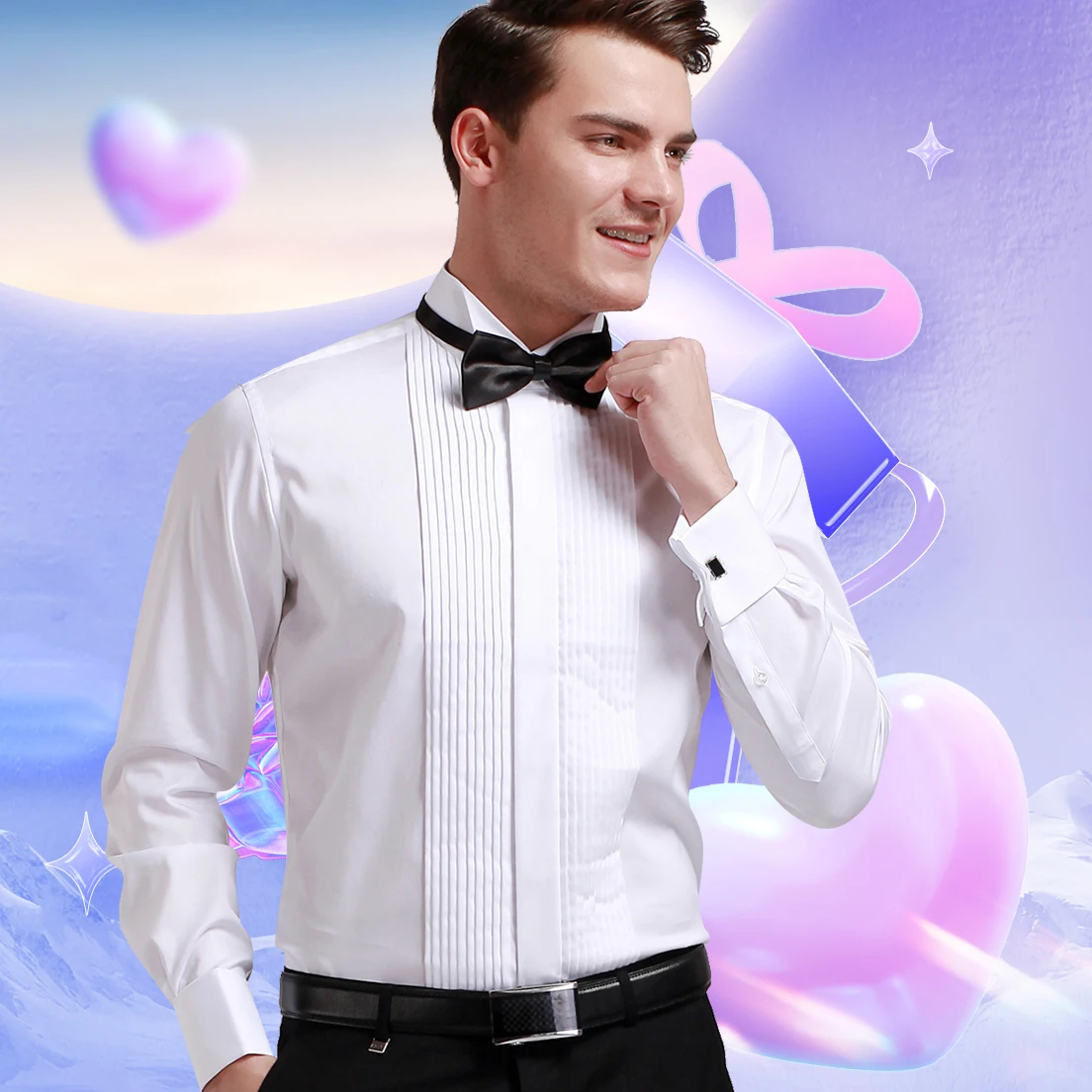 Extral Large Wing Tip Men's French Cuff Tuxedo Long Sleeve Dress Shirt Male Oversized Formal Business Party Wedding Bridegroom - Image 3
